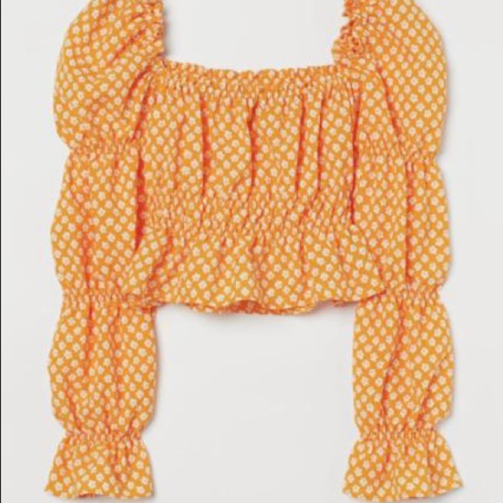 H&M orange and white floral puff sleeve top